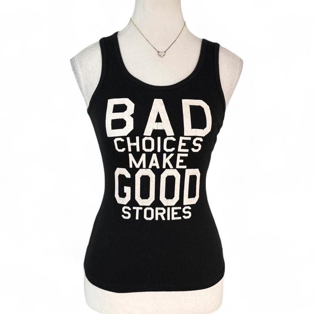 Y2K Emme Jordan Tank Top Black tank top with white text reading Size Small